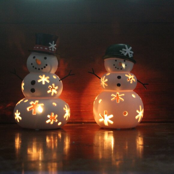 VTG Partylite Mr. Snow/Mrs. Snow Tealight Holders (P91250)(P91130)Retired - Picture 2 of 8